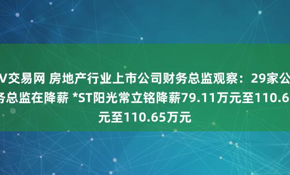 V交易网 房地产行业上市公司财务总监观察：29家公司财务总监在降薪 *ST阳光常立铭降薪79.11万元至110.65万元